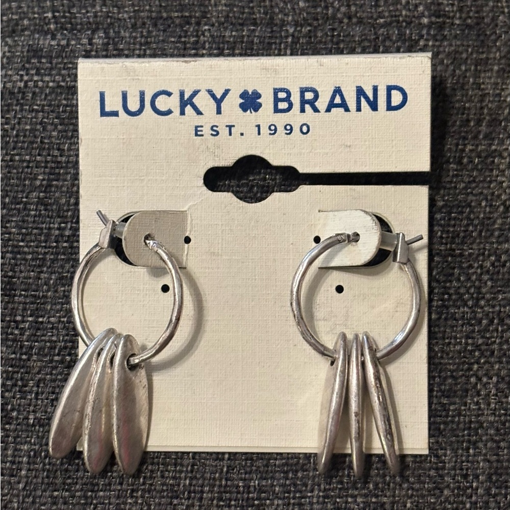 Lucky Brand Silver Hoop Earrings with Dangling Accents, NWT, Never worn